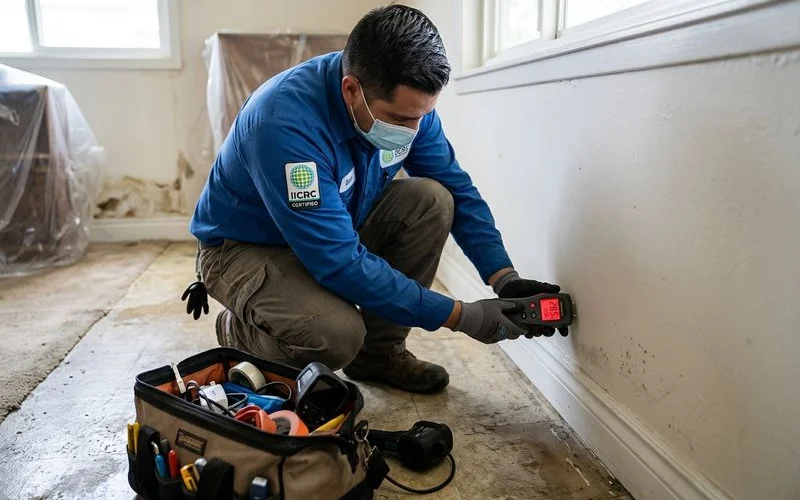 Technician taking a daily moisture meter reading